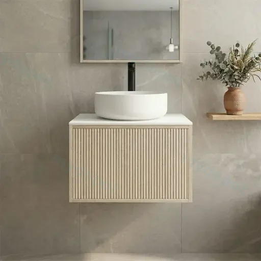 Kiama 600mm Coastal Oak One Drawer Wall Hung Vanity Cabinet Only
