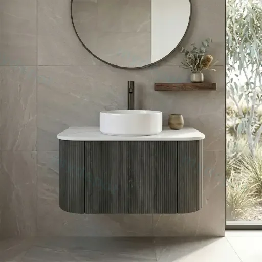 Kiama 750mm Dark Grey One Drawer Curved Wall Hung Vanity Cabinet Only