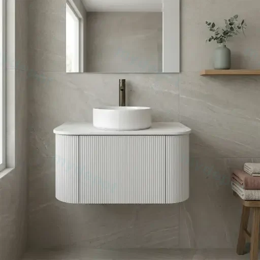 Kiama 750mm Matte White One Drawer Curved Wall Hung Vanity Cabinet Only