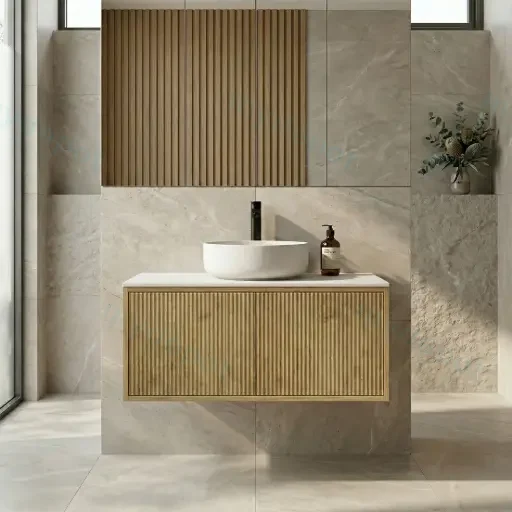 Kiama 900mm Prime Oak One Left Drawer One Right Door Wall Hung Vanity Cabinet Only
