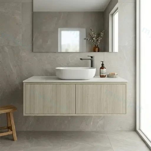 Kiama Slim 1200mm Coastal Oak One Right Drawer One Left Door Narrow Wall Hung Vanity Cabinet Only