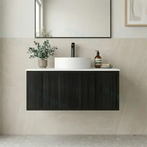 Kiama 900mm Bottega Oak One Left Drawer One Right Door Wall Hung Vanity Cabinet Only