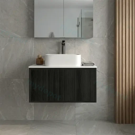 Kiama Slim 750mm Bottega Oak One Drawer Narrow Wall Hung Vanity Cabinet Only