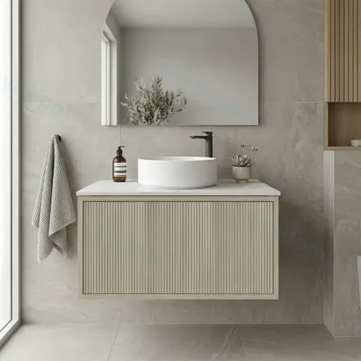 Kiama Slim 750mm Coastal Oak One Drawer Narrow Wall Hung Vanity Cabinet Only
