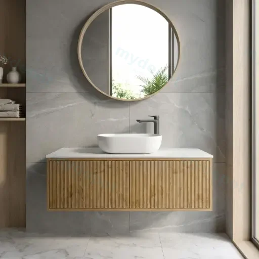 Kiama Slim 1200mm Prime Oak One Left Drawer One Right Door Narrow Wall Hung Vanity Cabinet Only
