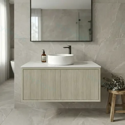 Kiama Slim 900mm Coastal Oak One Right Drawer One Left Door Narrow Wall Hung Vanity Cabinet Only