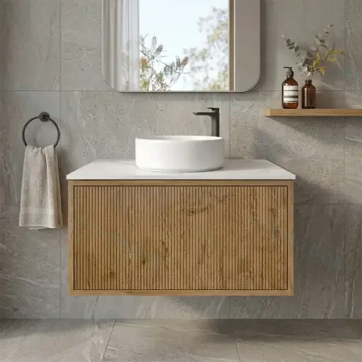 Kiama Slim 750mm Prime Oak One Drawer Narrow Wall Hung Vanity Cabinet Only