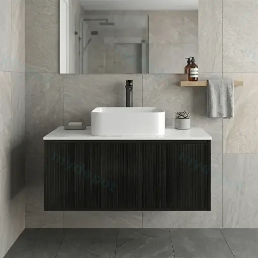 Kiama Slim 900mm Bottega Oak One Right Drawer One Left Door Narrow Wall Hung Vanity Cabinet Only