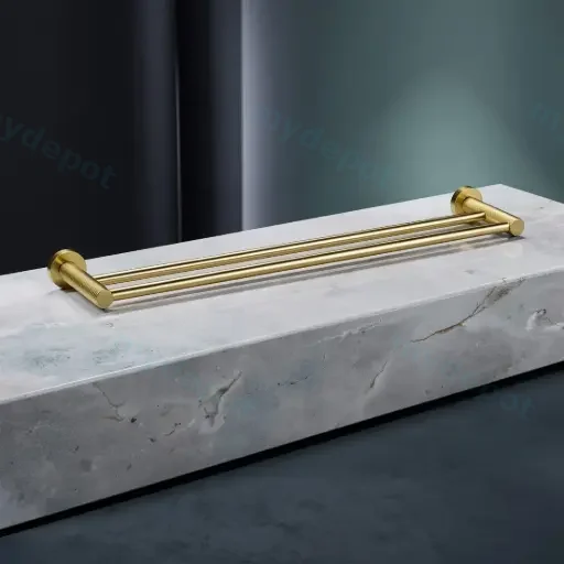 Linie Double Towel Rail 600mm Brushed Gold