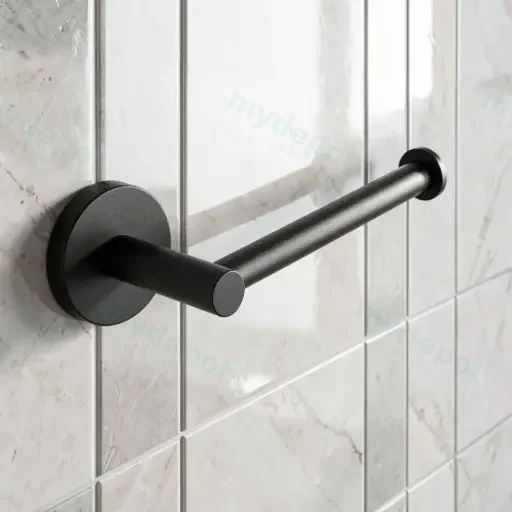 Lucid Pin Black Round Stainless Steel Wall Mounted Toilet Paper Roll Holder