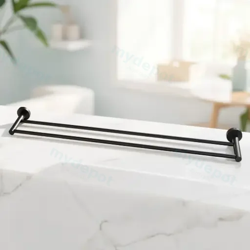 Lucid Pin Round Black Double Towel Rack Rail 750mm