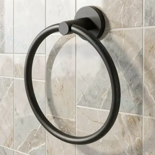 Lucid Pin Round Black Hand Towel Ring