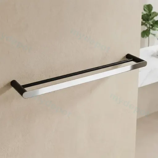 RUSHY Series Black&Chrome Double Towel Rail 600mm