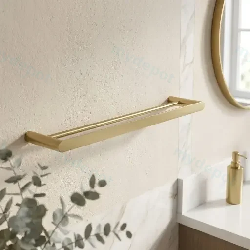 RUSHY Series Brushed Brass Double Towel Rail 600mm