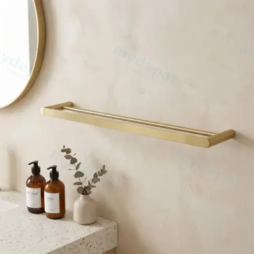 RUSHY Series Brushed Brass Double Towel Rail 800mm