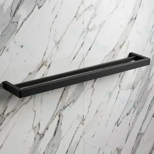 IVANO Series Black Double Towel Rail 800mm