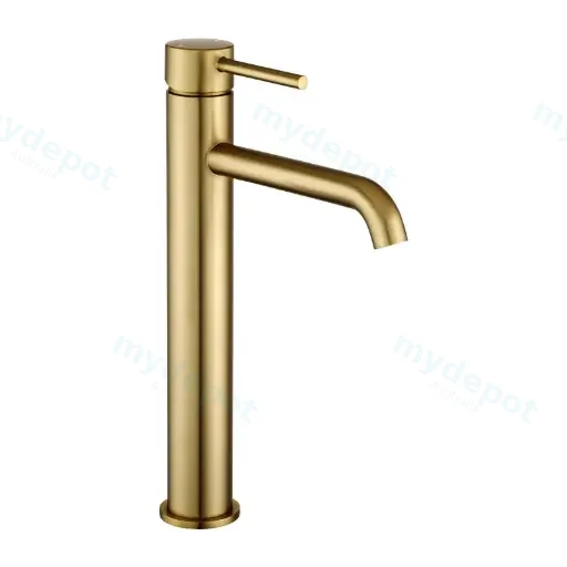 LUCID PIN Series Round Brushed Brass Tall Basin Mixer