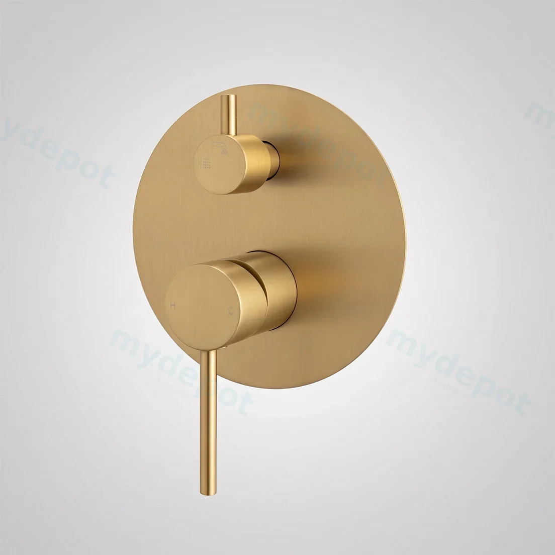 LUCID PIN Series Round Brushed Brass Wall Mixer With Diverter