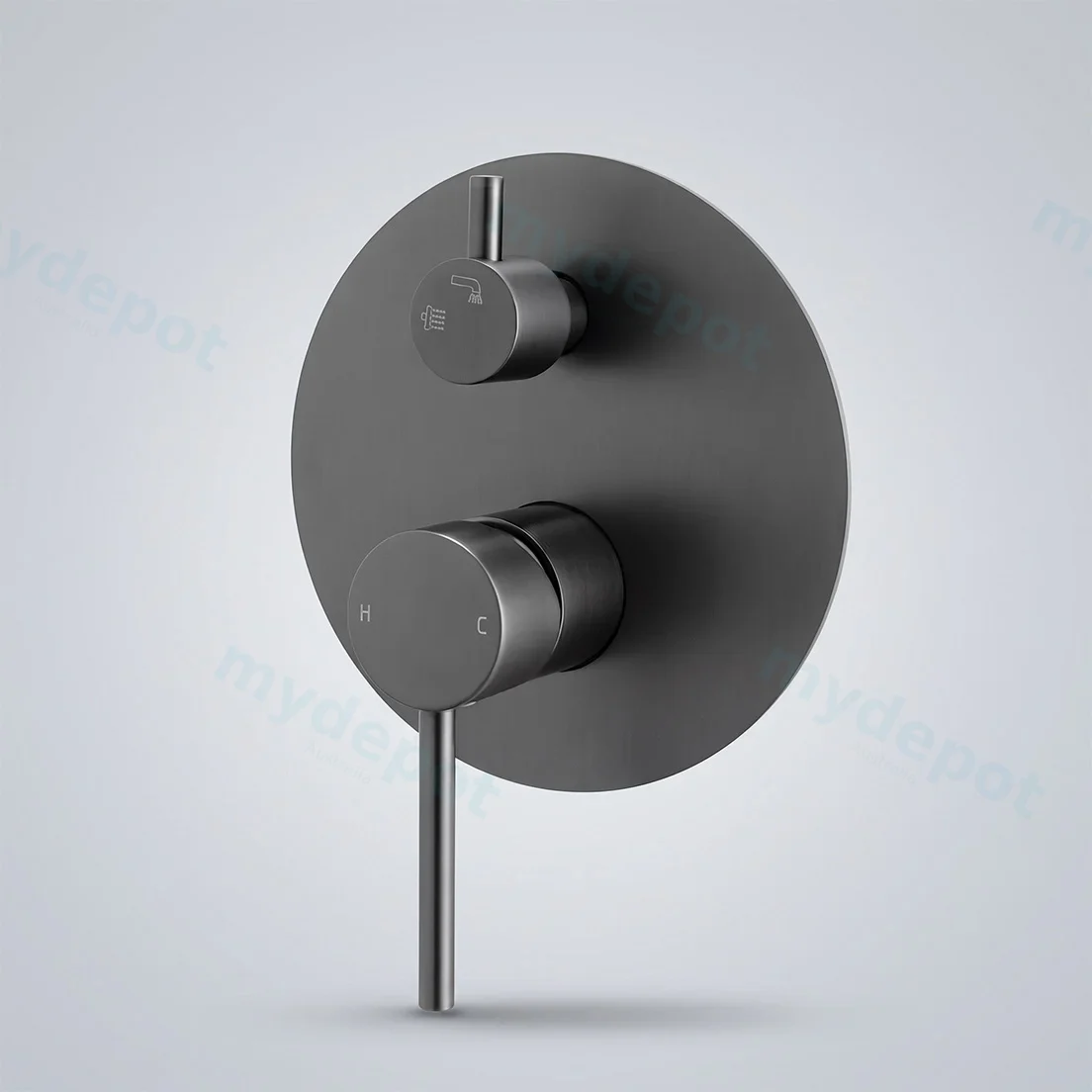 LUCID PIN Series Round Gun Metal Grey Wall Mixer With Diverter