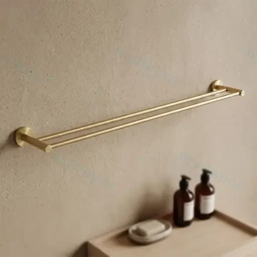 LUCID PIN Series Brushed Brass Double Towel Rail Rail 790mm