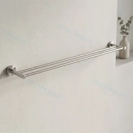 LUCID PIN Series Brushed Nickel Double Towel Rail Rail 790mm