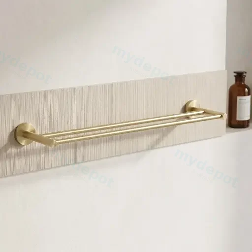 LUCID PIN Series Light Brushed Brass Double Towel Rail Rail 790mm