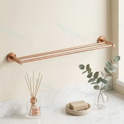 LUCID PIN Series Brushed Copper Double Towel Rail Rail 790mm