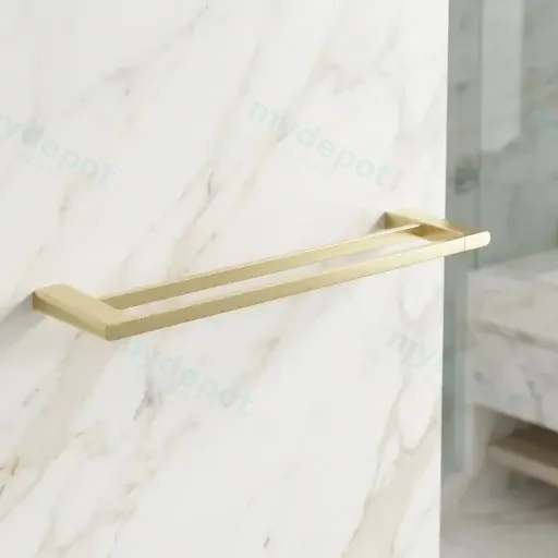 VOG Series Light Brushed Brass Double Towel Rail 600mm
