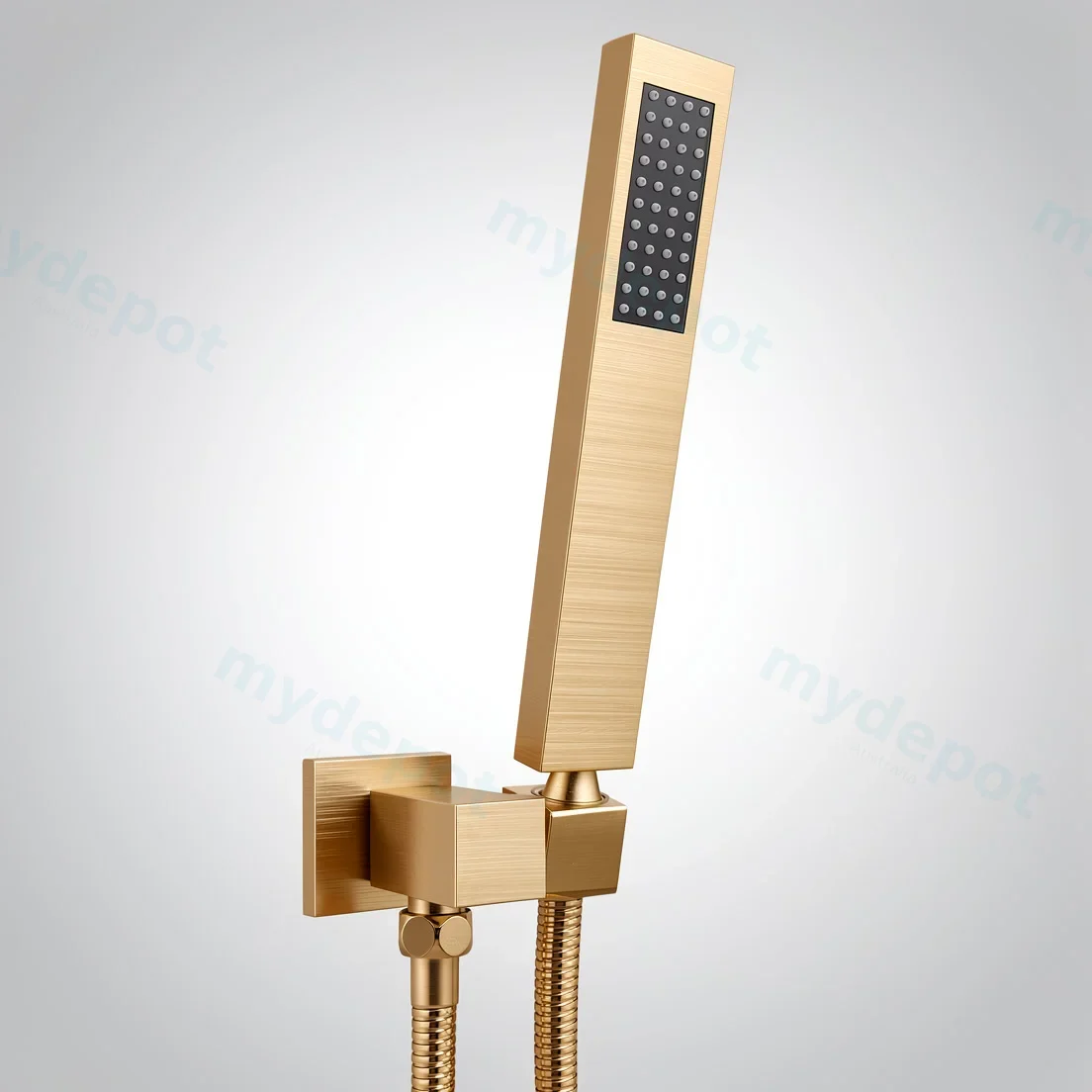 Square Brushed Brass Shower Rail With Handheld Shower(Stainless Steel Hose)