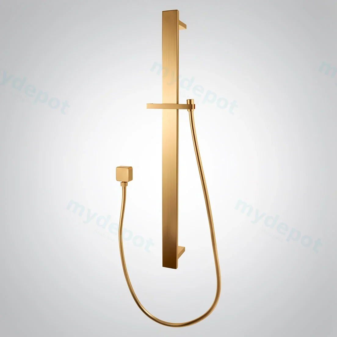 Square Brushed Brass Sliding Shower Rail Without Handheld Shower(PVC Hose)