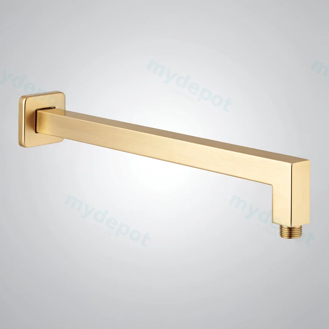 Square Brushed Brass Wall Mounted Shower Arm 400mm