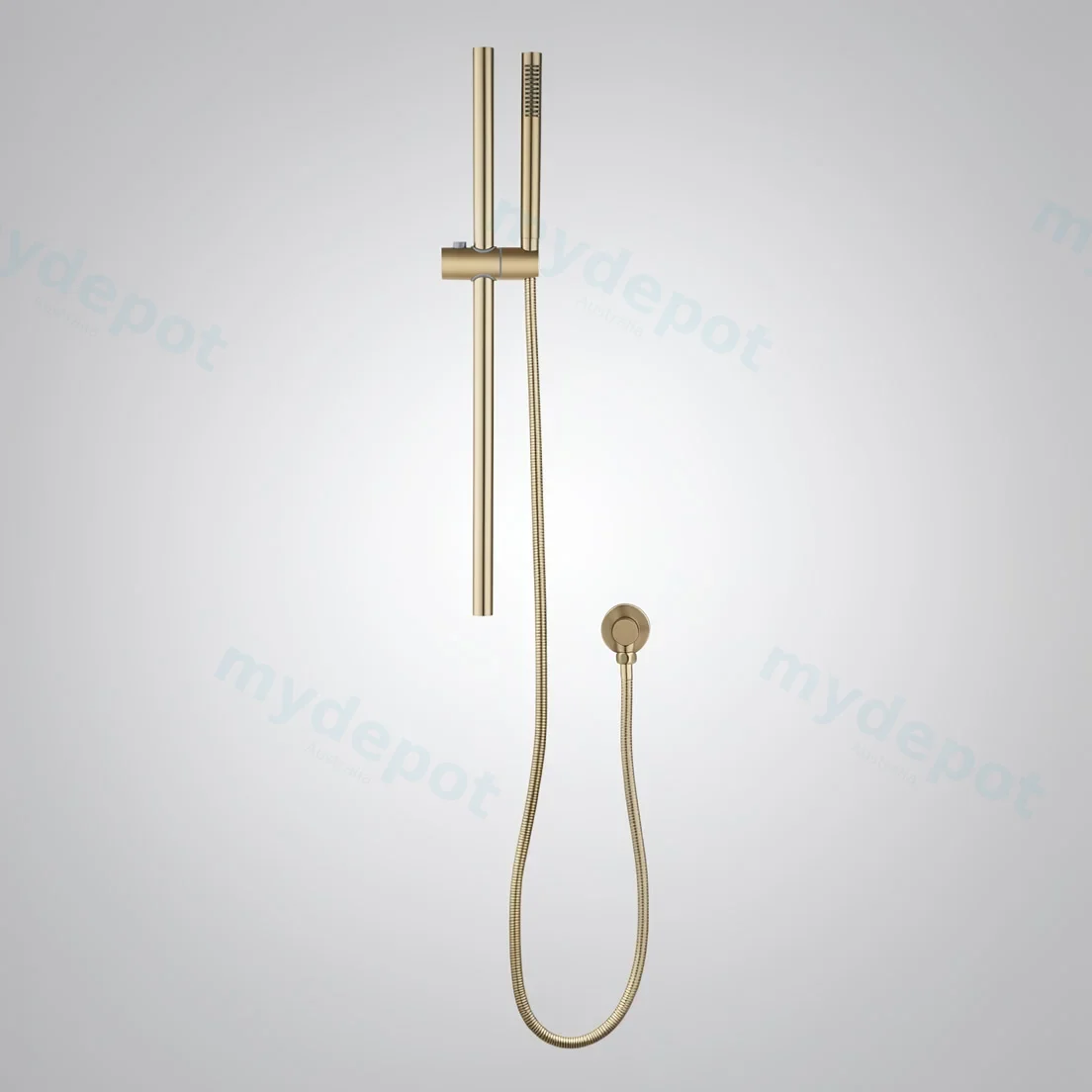 Round Light Brushed Brass Stainless Steel Rail With Handheld Shower,Fixed Wall Connector Set