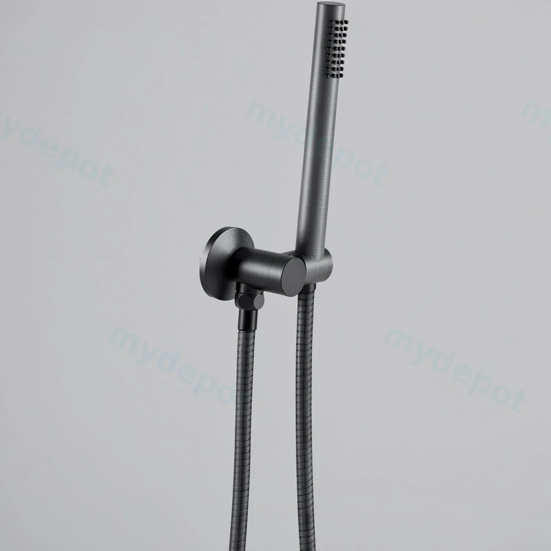 Round Gun Metal Grey Shower Rail With Handheld Shower(Stainless Steel Hose)