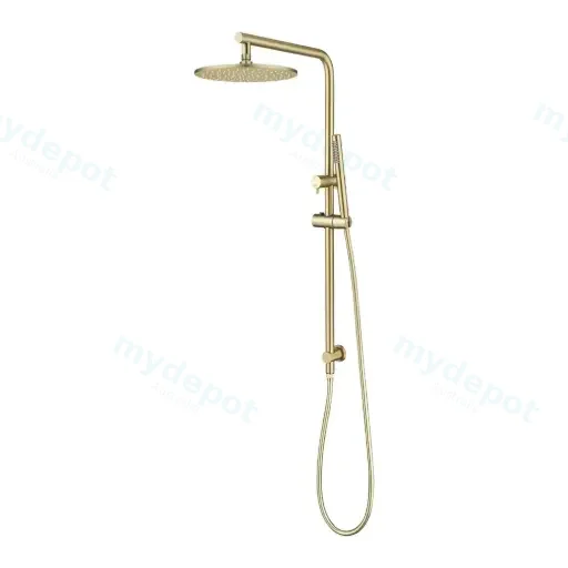 10'' Round Light Brushed Brass Shower Station Top Water Inlet(Right Angle)