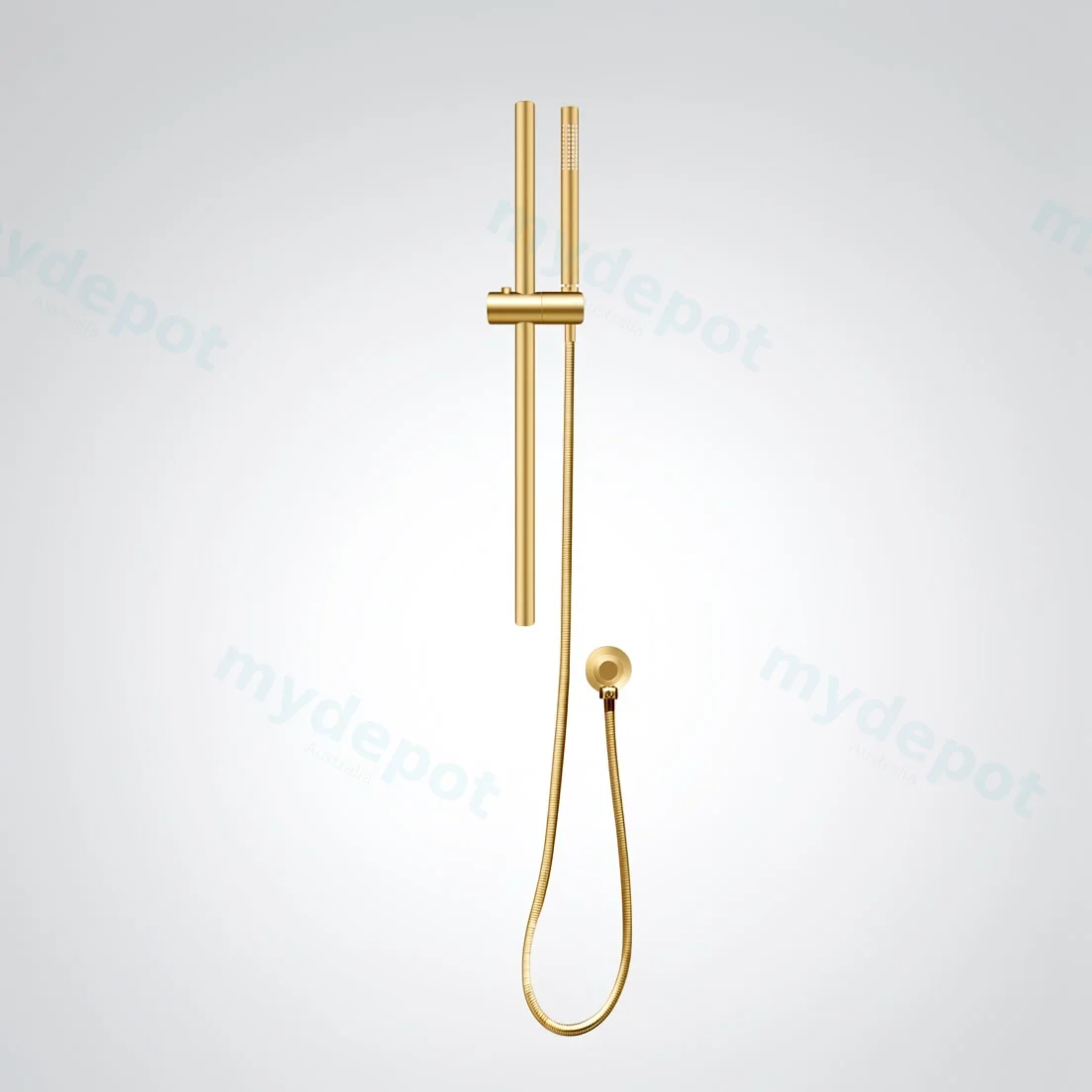 Round Brushed Brass Stainless Steel Rail With Handheld Shower,Fixed Wall Connector Set