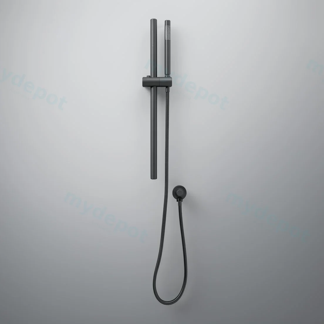 Round Gun Metal Grey Stainless Steel Rail With Handheld Shower,Fixed Wall Connector Set