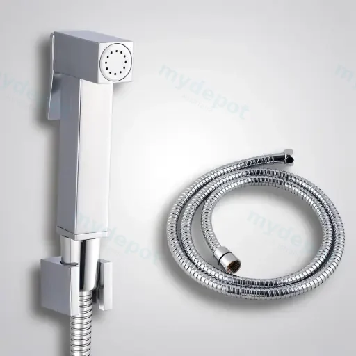 Square Chrome Brass Toilet Bidet Spray Kit With Stainless Steel Hose