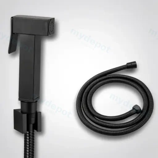 Square Black BrassToilet Bidet Spray Kit With Stainless Steel Hose