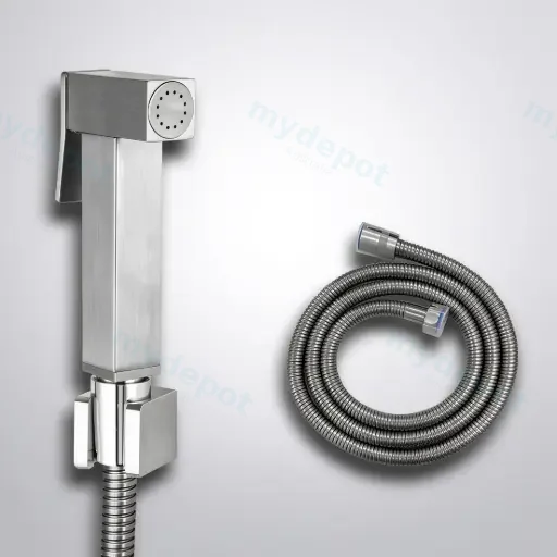 Square Brushed Nickel Brass Toilet Bidet Spray Kit With Stainless Steel Hose