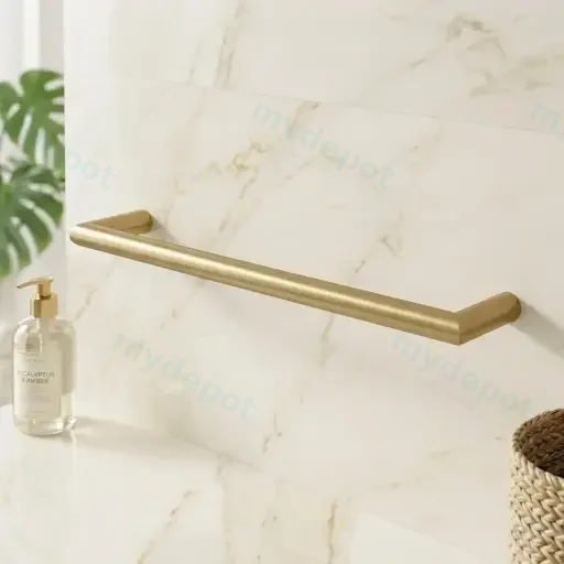 Round Horizontal Brushed Brass Electric Heated Towel Rack Single Bar