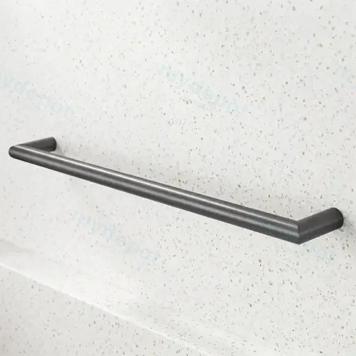 Round Horizontal Brushed Gun Metal Grey Electric Heated Towel Rack Single Bar