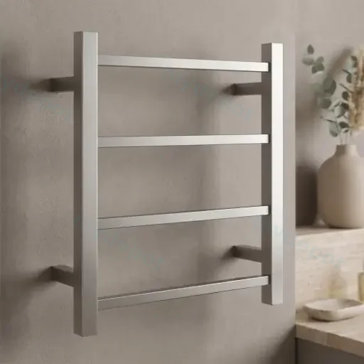 Square Brushed Nickel Electric Heated Towel Rack 4 Bars
