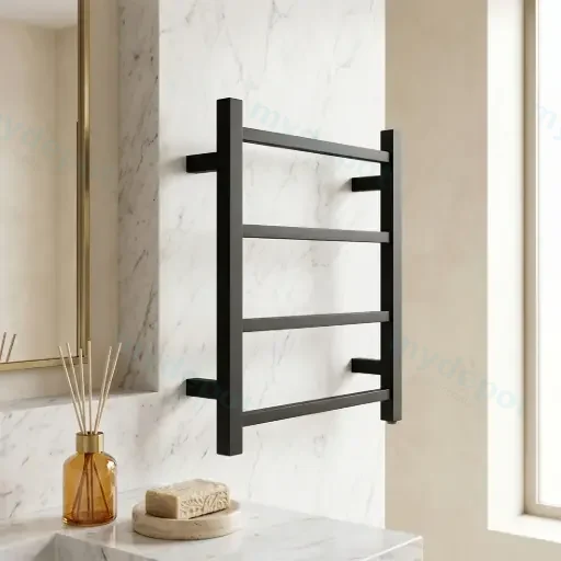 Square Brushed Gun Metal Grey Electric Heated Towel Rack 4 Bars