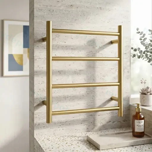 Round Brushed Brass Electric Heated Towel Rack 4 Bars