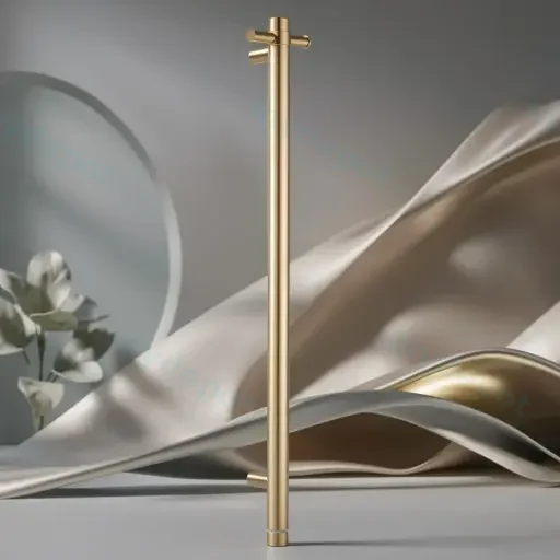 Round Vertical Brushed Brass Electric Heated Towel Rack Single Bar(With Timer)