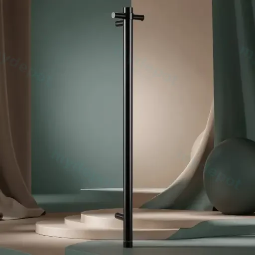 Round Vertical Brushed Gun Metal Grey Electric Heated Towel Rack Single Bar(With Timer)