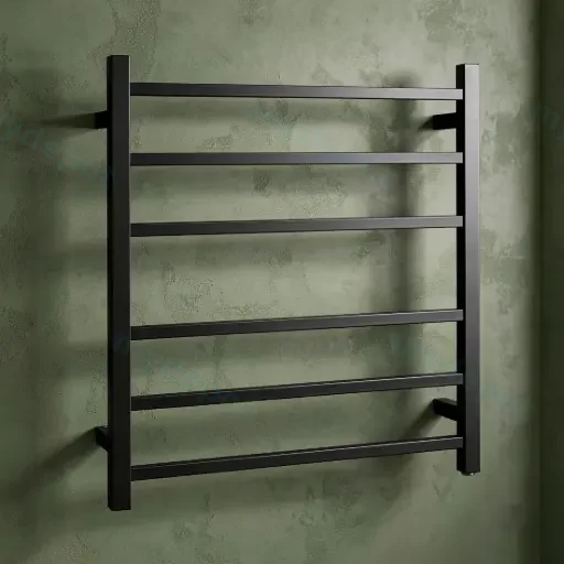 Square Brushed Gun Metal Grey Electric Heated Towel Rack 6 Bars