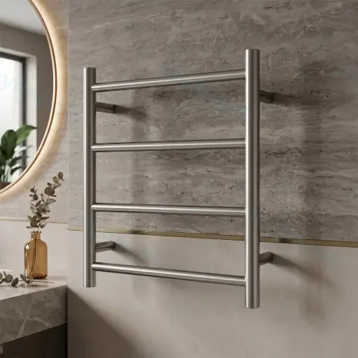 Round Brushed Nickel Electric Heated Towel Rack 4 Bars