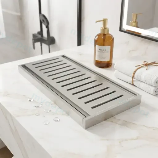 100*100*14mm Muses Brushed Nickel Ezy Flow Floor Grate(Maximum 5600mm,80mm Waste)