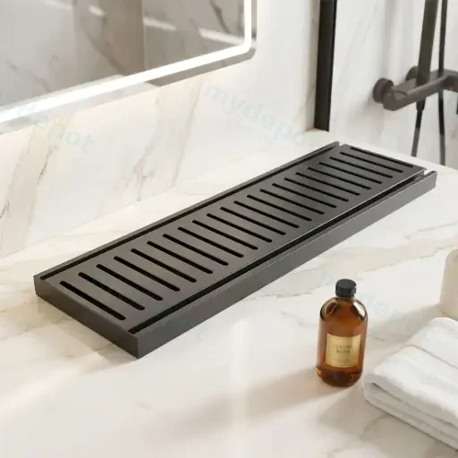 100*100*14mm Muses Brushed Black Ezy Flow Floor Grate(Maximum 5600mm,50mm Waste)